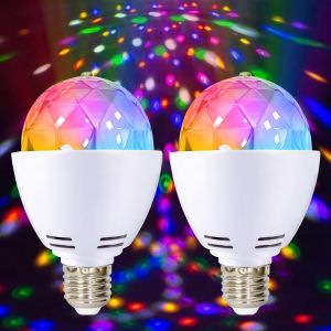 Kal-2x Lampe De Fête Led, E27 3w Rgb Led Boule Disco, Ampoule Disco Rotative À 360°, Lampe Disco Led Pour Douille E27, Ampoule Décoration De Fête Pour Mariage, Fête D'anniversaire, Halloween, Noël - Neuf