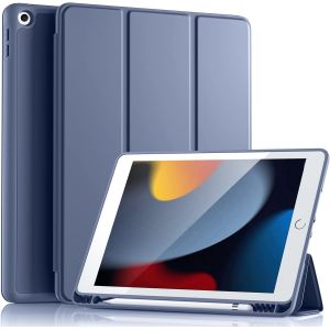 Kal-Coque Compatible Avec Ipad 9ème/8ème/7ème Génération, Modèle 2021/2020/2019, Housse Étui Avec Pencil Holder Pour Ipad 10.2, Veille/Réveil Automatique Bleu Gris - Neuf
