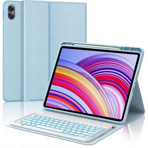 Winchking Clavier Pour Xiaomi Redmi Pad Pro 12,1""/Xiaomi Poco Pad 12.1"" 2024, R&eacute;tro&eacute;clairage 7 Couleurs, Clavier Azerty Sans Fil Bluetooth, Coque Clavier Pour Redmi Pad Pro 12,1 Pouces, Bleu[Z1395] - Neuf