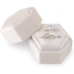 Subzonal-Bo&icirc;te &Agrave; Bagues En Velours, Pour Bijoux Fentes Doubles Hexagone Bo&icirc;te &Agrave; Bague Pour Fian&ccedil;ailles C&eacute;r&eacute;monie Mariage Saint Valentin Tenant 2 Bagues (Beige) - Neuf