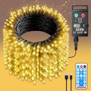 Guirlande Lumineuse À Pile Rechargeables Intérieur Extérieur Led 20m 200 Led Avec Télécommande Et Minuterie, 8 Modes D'éclairage Étanche Ip44 Pour Décoration Maison, Noel, Jardin, Mariages - Neuf