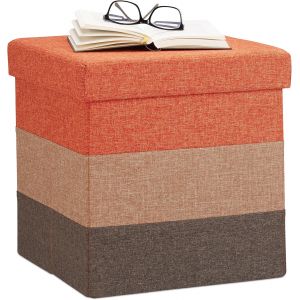 SUBZONAL-10022866_491 Tabouret Cube carr&eacute; Pliant Coffre de Rangement Pliable Pouf ray&eacute; Tricolore HxlxP: 38 x 38 x 38cm, Brun, Orange/Marron, 38 x 38 x 38 cm - Neuf