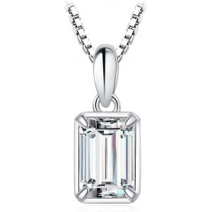 Asas-1ct Solitaire Zirconium Taille Émeraude Collier Femme Argent 925,Plaqué Or Jaune Or Rose Pendentif Pierre Fiançaille 45cm Diamant Simulé Mariage Promise Chaines,Ensemble Bijoux Cadeau - Neuf