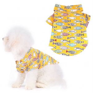 Hjlian T-Shirt Pour Chien Et Chat, Motif Poisson Imprime, Joli Vetement Pour Chiot (Jaune, L) - Neuf