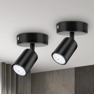 Gu10 Set Of 2 Modern Swivelling Spotlights, Led Ceiling Light, 2 Ceiling Spotlights, Matt Black, Without Bulbs, For Bedroom, Living Room, Hallway, Kitchen, Dining Room - Neuf