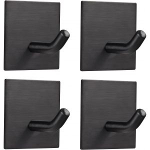 Lot de 4 crochets muraux adh&eacute;sifs 3M, porte-serviettes autocollant en acier inoxydable, &eacute;tanche et antirouille, sans per&ccedil;age, pour salon, salle de bain, cuisine et bureau, noir - Neuf
