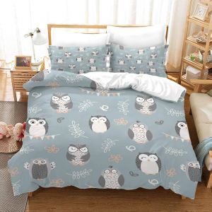 Parure De Lit Pour Enfant Avec Housse De Couette Et Taie D'oreiller Motif Hibou Et Dessin Anime - Neuf