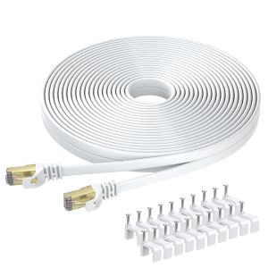 EPKH-Câble Ethernet Cat 8 10M, Câble Réseau LAN Gigabit RJ45 Plat Haute Vitesse, Cordon de Brassage Internet 40Gbps 2000MHz pour Commutateur,Routeur,Modem,Panneau de Brassage,PC (Blanc) - Neuf
