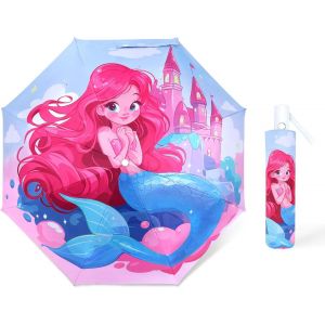 Parapluie Pliant Enfant Anti-Uv, Parapluie Compact L&eacute;ger Automatique Anti-Rebond Avec Bande R&eacute;fl&eacute;chissante, Mini Parapluie De Voyage Pour Bebe, Filles, Gar&ccedil;ons, Fleur Arc-En-Ciel - Neuf