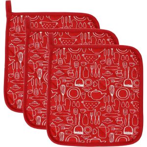 100% Coton De Cuisine Quotidienne Basic En &Eacute;ponge Support De Pot R&eacute;sistant &Agrave; La Chaleur Dessous De Verre Manique Pour Cuisine Et De P&acirc;tisserie 20 Cmx20 Cm Lot De 3,Taille Unique,Rouge - Neuf