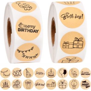 1000pcs Joyeux Anniversaire Autocollant, Autocollant Rond Anniversaire, &Eacute;tiquette Autocollantes Kraft, Stickers Anniversaire pour Emballages Cadeaux Diy D&eacute;coration de F&ecirc;te D'Anniversaire (1) - Neuf