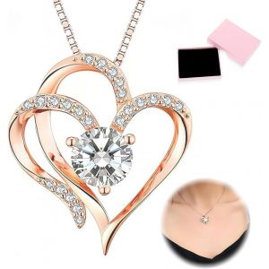 Asas-1 Pièce Collier Femme Coeur Pendentif Or Rose Pierre De Naissance Bijoux Femme Cadeau Femme Anniversaire Pour Maman Petite Amie Noël Saint Valentin Fête Des Mères - Neuf