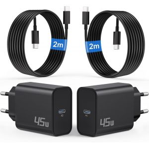 45W USB C Chargeur Rapide pour Samsung Galaxy S25 Ultra S24 S23 S22 S21 S20 FE 5G,A55 A54 A53 A52,Note 20 10, Tab S8 S9,USB-C Prise Chargeur Adaptateur Secteur + 2M Type C Câble 2 Pack - Neuf