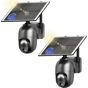 4G Wireless Outdoor Surveillance Camera, 2K Solar Camera With Sim Card¿2 Pieces¿ Pir Motion Detection, Colour Night Vision, 360° Ptz, Two-Way Audio, Ip66 - Neuf