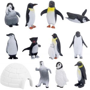 Sansh-12pcs Mini Figurines Manchots, Figurines Réalistes Plastique Arctique Décorations Gâteau Jouets Miniatures Manchots Petits Animaux Pour Fournitures Fête Enfants Cadeaux Collection - Neuf