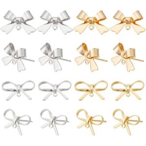 Kal-24 Paire De Boucles D'oreilles À Tige En Forme De N?ud 4 Tiges De Boucles D'oreilles En Laiton Avec Boucle 24 Fermoirs De Boucles D'oreilles Souples Transparents - Neuf