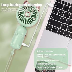 Ordinateur de poche Ventilateur, Mini USB Ventilateur, Batterie Rechargeable, 3 Vitesses, Petit Portable Pliant, Ventilateur, Bureau, Ventilateur, pour les Filles, les Femmes, - Neuf