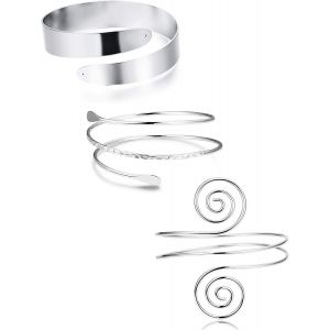 Kalanka-3 Pièces Ensemble De Bracelets De Bras Réglables Bracelets Brassard En Métal Bracelets De Bras Minimalistes Bracelet À Bras En Spirale Punk Pour Les Femmes - Neuf