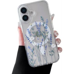 KALANKA-Coque Magn&eacute;tique pour iPhone 16, &Eacute;tui Souple Transparent avec Motif Fleurs [Compatible avec Magsafe Charge sans Fil], Coque Protecteur R&eacute;sistant pour iPhone 16 6,1""- Lavande - Neuf