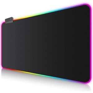 Tapis de Souris Gaming RGB XXL (900 x 400 mm), 14 Effets D'&eacute;clairage LED, &Eacute;tanche, Antid&eacute;rapant, R&eacute;sistant &agrave; l'usure pour Gamer, Ordinateur, PC - Neuf
