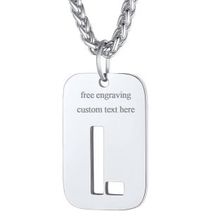 Kal-Plaque Militaire Personnalisable Pendentif Identi Femme Collier Homme Lettre Initial A-Z Pr&eacute;nom Gravure Acier Inoxydable Chaine Argent&eacute;/Plaque Or-Bijoux Cadeau No&euml;l F&ecirc;tes Des M&egrave;res P&egrave;res - Neuf