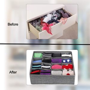Organisateur de Tiroir Pliable,2PCS Tissu de Jute Rangement Tiroir pour Chaussettes,Sous-V&ecirc;tements,V&ecirc;tements de B&eacute;b&eacute;,Cravates,Chaussettes Bo&icirc;te de Rangement &agrave; Compartiment Gain de Place (Gris) - Neuf