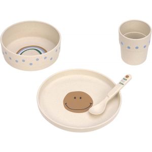 Kal-Set De Vaisselle Pour Enfants (Assiette, Gobelet, Bol, Cuillère) Sans Mélamine, Sans Bpa, Pour Lave-Vaisselle Et Micro-Ondes/Dish Set Happy Rascals Smile Sky Blue - Neuf