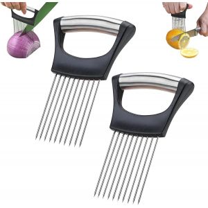 Chenquansarl-Lot De 2 Support &Agrave; Oignons Am&eacute;lior&eacute; Porte-Tranche D'oignon En Acier Inoxydable Outil De Couteau &Agrave; D&eacute;couper Ondul&eacute; Multifonctionnel Pour Fruits,L&eacute;gumes,Noir - Neuf