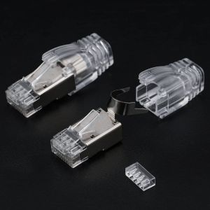 KALANKA-12 Pièces Extrémité CAT7, connecteurs RJ45 blindés en métal Fiche modulaire - Connecteur Ethernet à sertir pour câble réseau RJ45 FTP 8P8C (trou de fil 1,5 mm) avec bottes anti-traction - Neuf