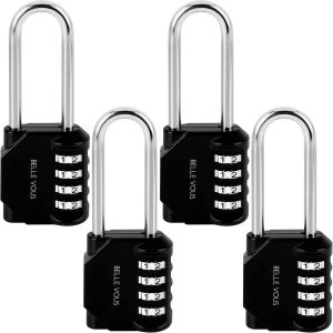 Belle Vous (Lot de 4) Cadenas Code 4 Chiffres Noir - 4,2 x 2,2 x 11 cm - Cadenas Exterieur/Interieur de S&eacute;curit&eacute; R&eacute;sistant et Imperm&eacute;able Cadenas Casier de Gym et d'Ecole, Cl&ocirc;ture et Portails - Neuf