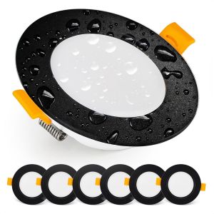 TIANYI-Spot LED Encastrable 230V, 5W / 500lm, Blanc neutre 4000K | Spot Salle de Bain, &eacute;tanche IP54 pour l'ext&eacute;rieur et l'int&eacute;rieur | Lot de 6 LED spots de plafond, extra plat, rond, couleur noir - Neuf