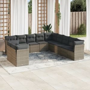 Prolenta Premium - Salon De Jardin 11 Pcs Avec Coussins Gris R&eacute;sine Tress&eacute;e - Neuf