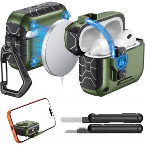 LORANKA-&Eacute;tui pour AirPods Pro 3(2025),Compatible avec MagSafe,Verrou de S&eacute;curit&eacute; et Support de T&eacute;l&eacute;phone pour AirPods Pro 3e G&eacute;n,Coque de Protection &agrave; Ouverture Automatique et kit de Nettoyage, Vert - Neuf