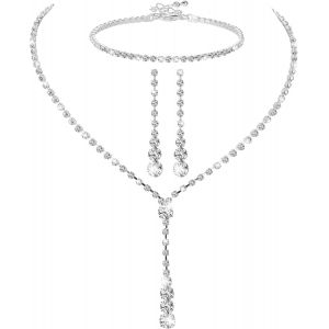 4 Pièces Parure Bijoux Femme Mariage Collier De Mariée En Forme De Larme Pendentif Boucles D'oreilles Bracelet En Strass Ensemble De Bijoux De Mariage En Argent Pour Femmes Et Filles Fête De .[Y674] - Neuf
