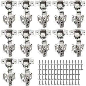Lot de 12 charnières pour portes d'armoire - Charnières à fermeture douce - Charnières standard pour salle de bain, chambre à coucher, salle à manger, portes d'armoire - Argenté - Neuf