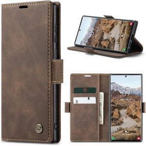 Case For Samsung Galaxy S24 Ultra 5g Premium Leather Protective Pouch Wallet Flip Case Magnetic Case Cover For Samsung Galaxy S24 Ultra, Coffee - Neuf