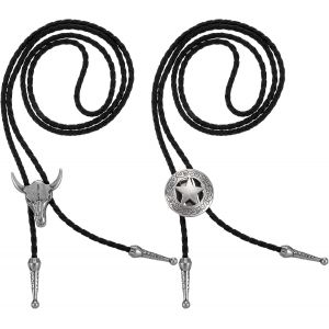 Trahoo-2 Pièces Cravate Bolo, Bolo Tie, Costume De Cowboy Hommes Tenue Western Hommes Cowboy Cravate Collier Lariat Noir Cuir Pendentif Rodéo Pour Femmes Et Hommes - Neuf