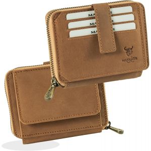 Senior-Portefeuille Granada En Cuir V&eacute;ritable Avec Fermeture &Eacute;clair Ykk Sur Tout Le Pourtour, Marron Clair, Granada 2.0, Portefeuille Rfid[L977] - Neuf