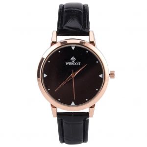 Cadran Rond Style Rétro Montre En Alliage De Quartz Pu Cuir Bracelet Accessoire (Noir) - Neuf