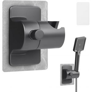 KGABERY-Support De Pommeau De Douche,Support De Douche Réglable,Sans Perçage Support De Douchette Universel,Porte Douchette Mural Avec Autocollants (Gris Foncé) - Neuf