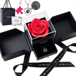 Trahoo-Rose Eternelle, Cadeau Femme, Rose E Ternelle, Coffret Cadeau Rose Eternelle Avec I Love You 100 Langues Collier Et Carte De Voeux, Porte-Cles, Pour Saint Valentin, Maman, Femme, Grands Meres, - Neuf