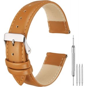 Sourcing Map Leather Watch Bands For Men And Women, Quick Release Watch Strap Replacement, Flat Thin Elegant Leather Strap With Tools - Neuf