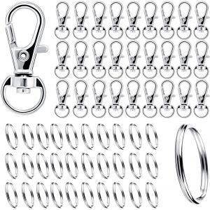 Mevronisshop-200 Pi&egrave;ces Fermoirs Mousquetons Pivotants Et Anneaux Porte-Cl&eacute;s Attache Porte Cl&eacute; 25mm Petit Mousqueton En M&eacute;tal Crochet Porte Clef Pour Sacs Lani&egrave;res Bijoux Bricolage - Argent - Neuf