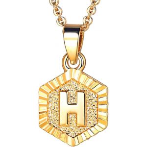 Kal-Collier Femme Initiale Plaqu&eacute; Or Jaune, Pendentif Hexagone Avec Lettre, Cha&icirc;ne Rolo Ajustable De 1,8mm/50+5cm - Neuf