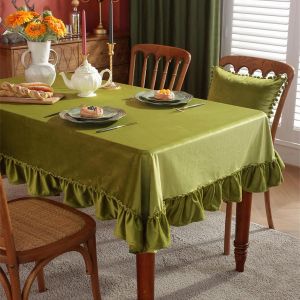 Chenquansarl-Nappe Rectangulaire À Volants En Velours Vert Lavable, Nappe Décorative Pour Cuisine De Style Rustique, Buffet, 140 X 200 Cm - Neuf