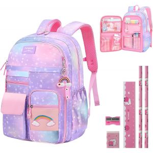 Kalsc-Sacs D'école Pour Filles/Garçons Avec Ensemble De Papeterie,Sac À Dos Pour Enfants Avec Porte De Réfrigérateur,Sac À Dos Pour Filles De 8 À 10 Ans - Neuf