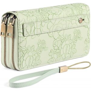 CAUC-Portefeuille Femme Grand, Porte Feuille Feminin Cuir V&eacute;g&eacute;talien Double Fermeture &agrave; Glissi&egrave;re, RFID Porte chequier, avec Multiples Poches Portefeuilles et Porte-Cartes Idee Cadeau Femmes - Neuf