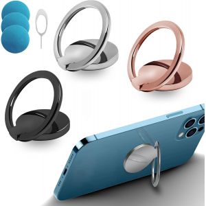 Kal-3 Pi&egrave;ces Anneau Telephone Portable,Ring Holder Ultra Mince Rotation &Agrave; 360&deg;, Avec 3 Pi&egrave;ces En Fer+1&eacute;pingle &Agrave; Carte Bague Telephone Portable Pour Tous Les Smartphones (Noir+Argent+Or Rose) - Neuf
