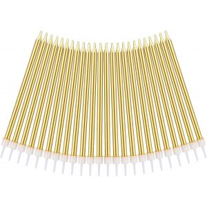 Mevronisshop-M&eacute;tallique Bougie, Longue Minces Gold Bougies D'anniversaire Avec Support, Bougies De G&acirc;teau Pour La D&eacute;coration De F&ecirc;te De G&acirc;teau De Mariage D'anniversaire (24 Pi&egrave;ces) (Or) - Neuf