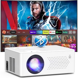 CHECARZHN--NO1-[App Intégrée] Vidéoprojecteur 2025 1080P Portable Mini Projecteur Dual Contrôle Avec Souris Android Tv Os Wifi 6 Bt5.2 Zoom 50%, Compatible Avec Hdmi/Tv Stick/Usb/Souris - Neuf